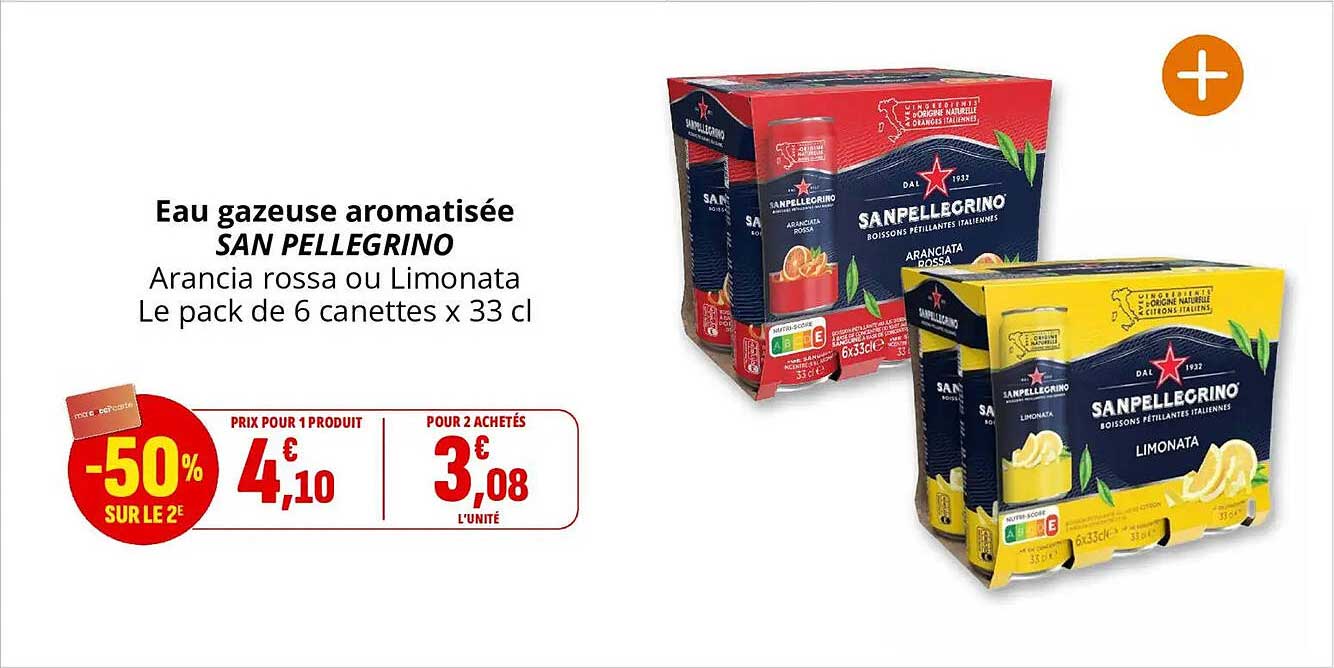Eau gazeuse aromatisée SAN PELLEGRINO Arancia rossa ou Limonata Le pack de 6 canettes x 33 cl