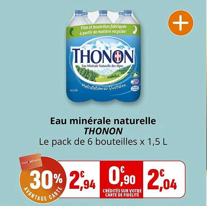 Eau minérale naturelle THONON Le pack de 6 bouteilles x 1,5 L