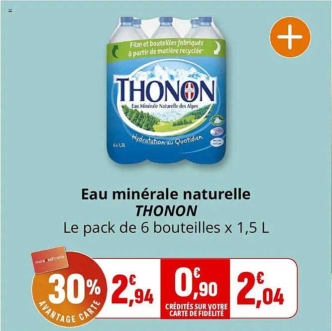 Eau minérale naturelle THONON Le pack de 6 bouteilles x 1,5 L