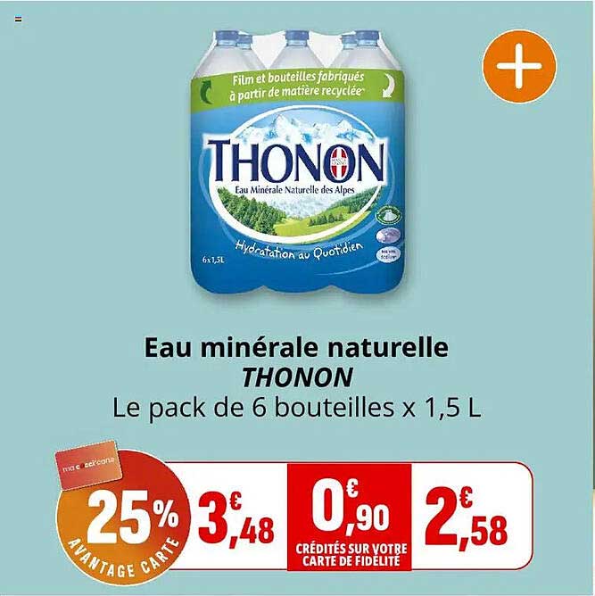 Eau minérale naturelle THONON Le pack de 6 bouteilles x 1,5 L