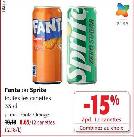 Fanta ou Sprite toutes les canettes 33 cl