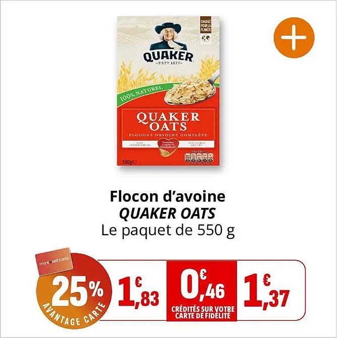 Flocon d’avoine QUAKER OATS Le paquet de 550 g