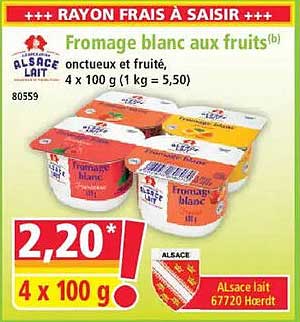Fromage blanc aux fruits(b) onctueux et fruité, 4 x 100 g (1 kg = 5,50)