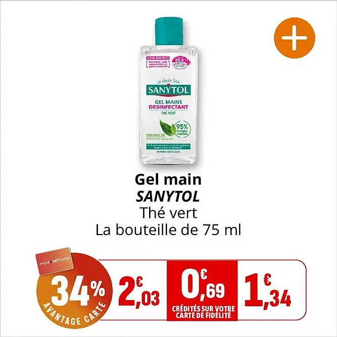 Gel main SANYTOL Thé vert La bouteille de 75 ml