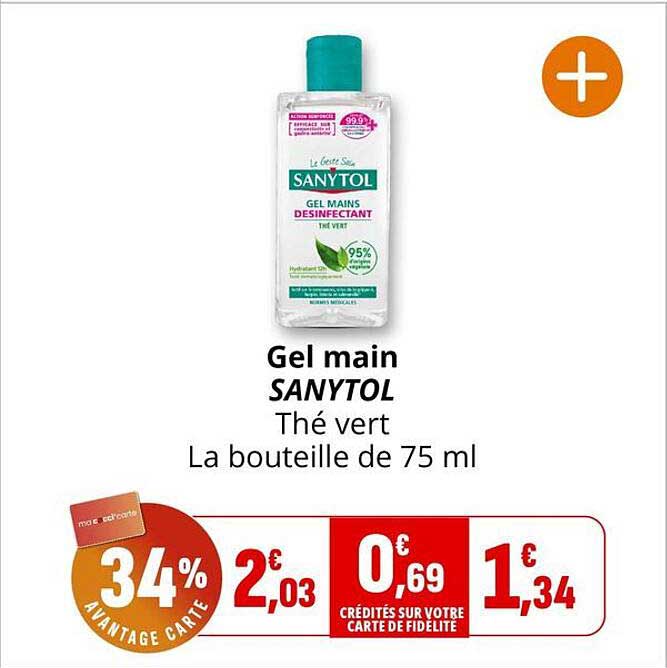 Gel main SANYTOL Thé vert La bouteille de 75 ml