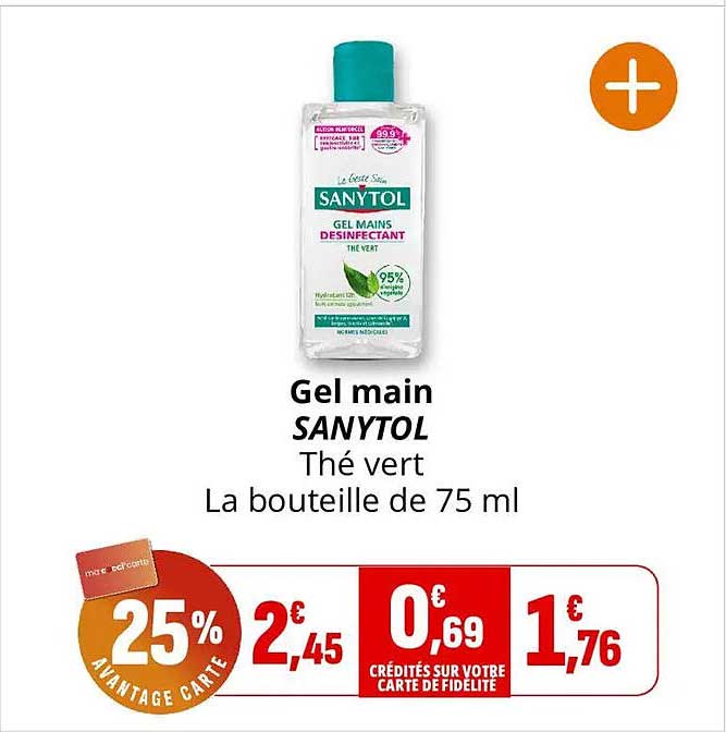 Gel main SANYTOL Thé vert La bouteille de 75 ml