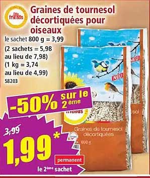 Graines de tournesol décortiquées pour oiseaux