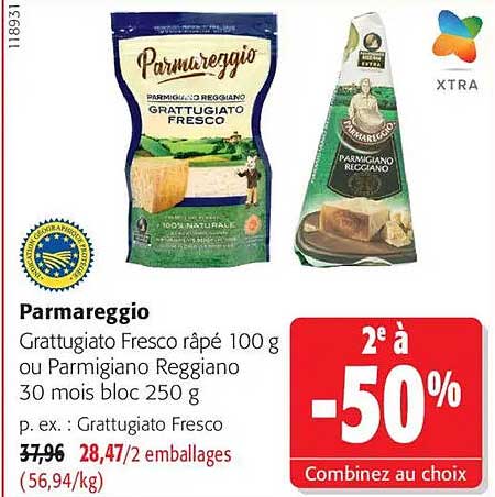 Grattugiato Fresco râpé 100 g ou Parmigiano Reggiano 30 mois bloc 250 g