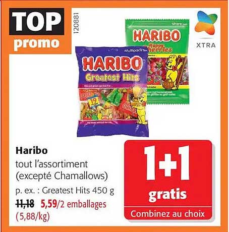 Haribo tout l’assortiment (excepté Chamallows) p. ex. : Greatest Hits 450 g