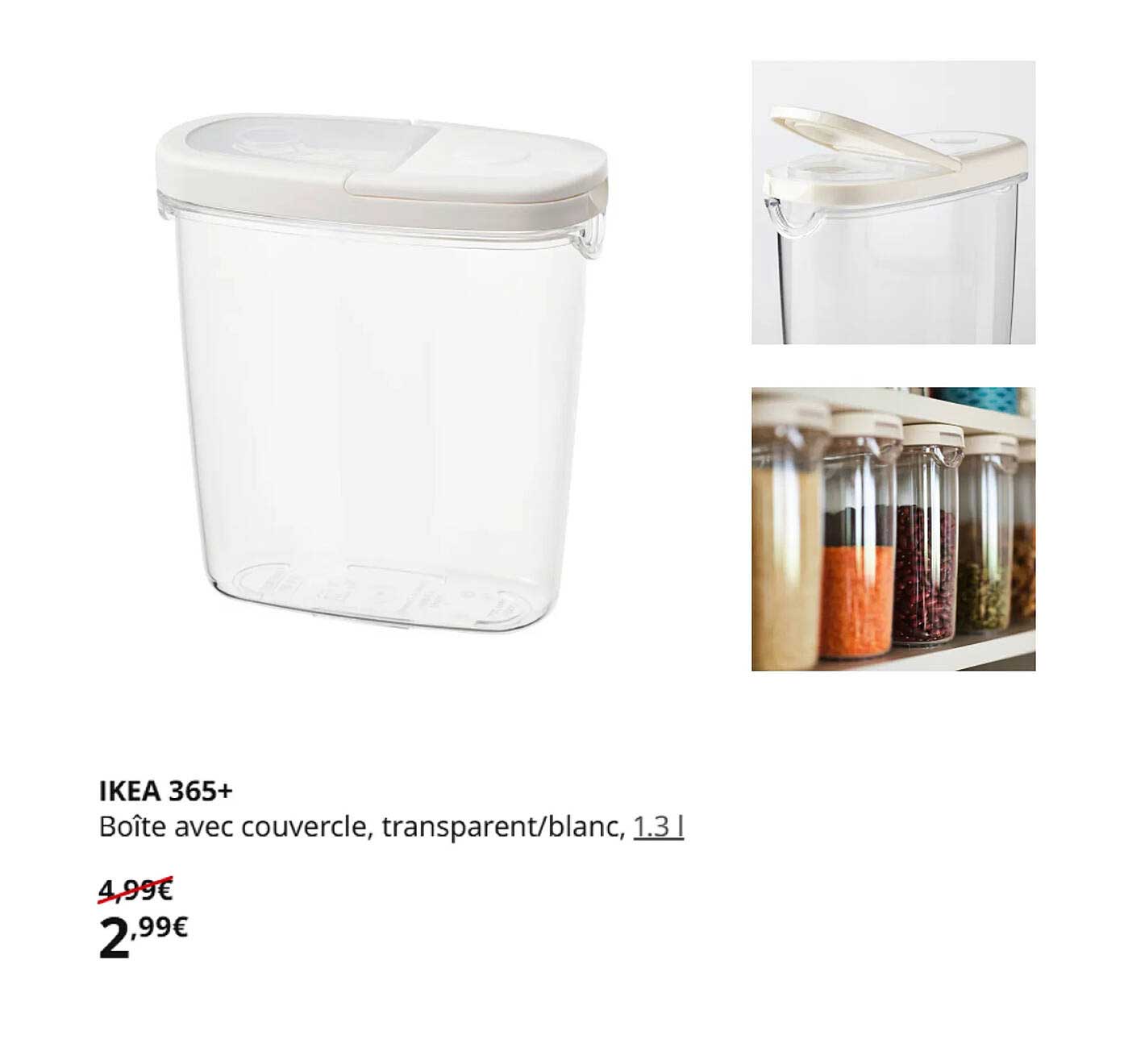 IKEA 365+ Boîte avec couvercle, transparent/blanc, 1.3 l
