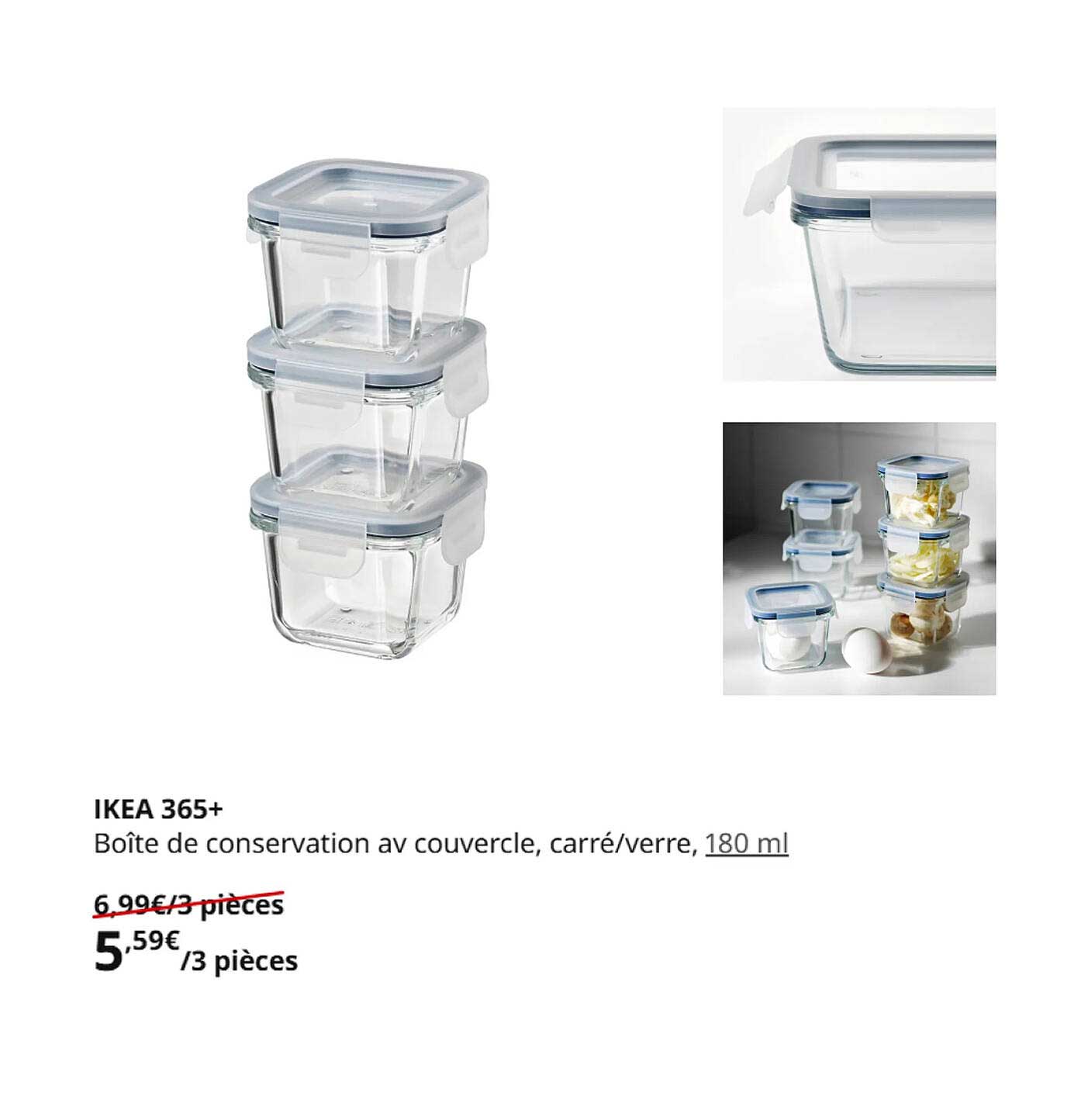IKEA 365+ Boîte de conservation au couvercle, carré/verre, 180 ml
