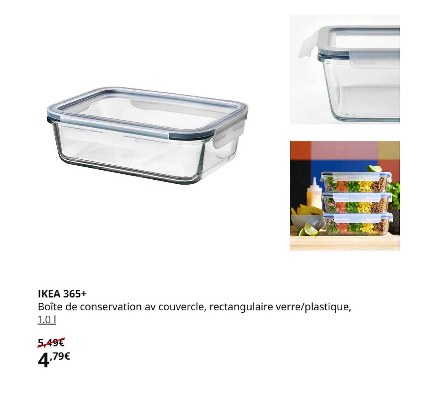 IKEA 365+
Boîte de conservation av couvercle, rectangulaire verre/plastique, 1.0 l