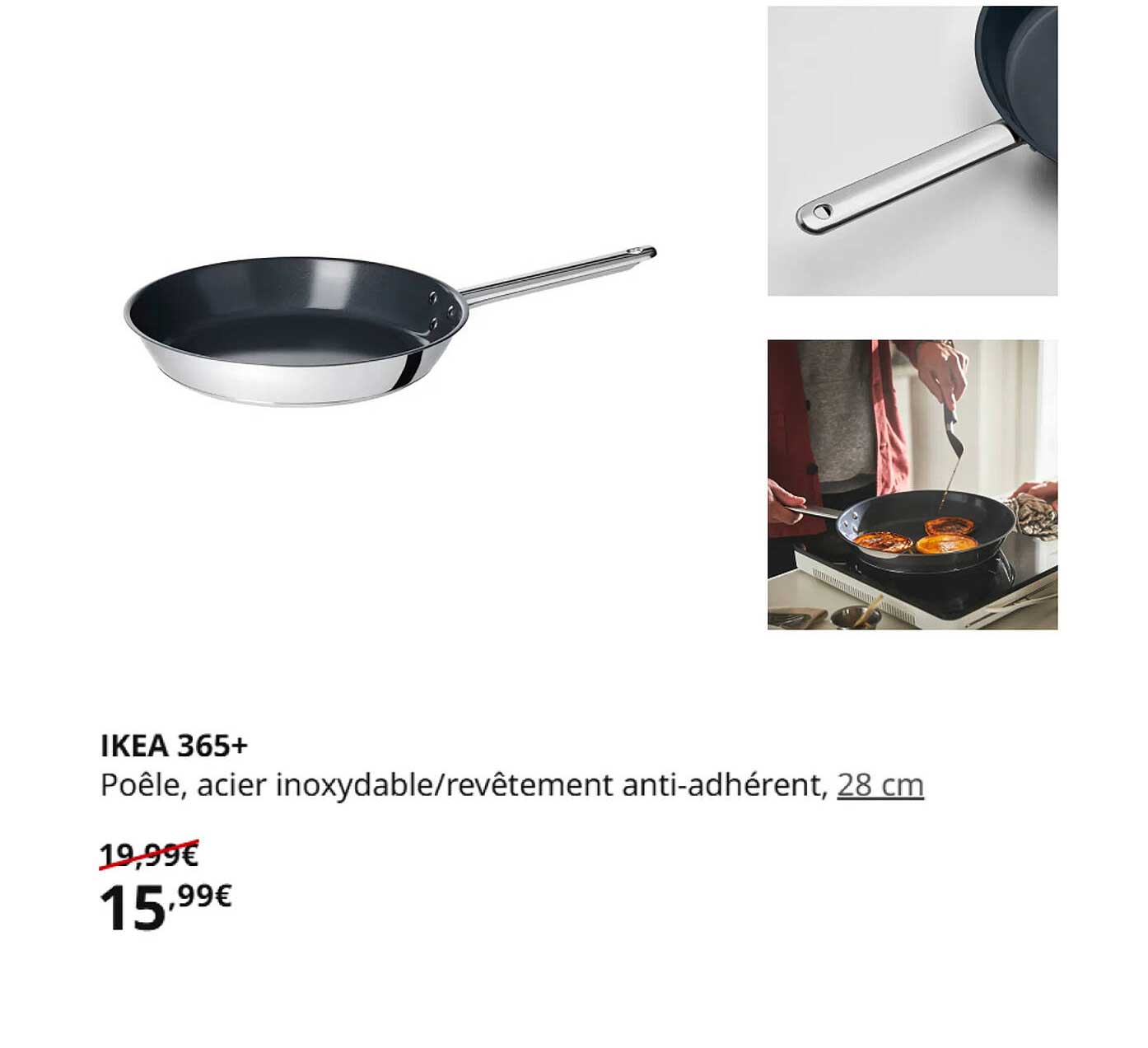 IKEA 365+ Poêle, acier inoxydable/revêtement anti-adhérent, 28 cm