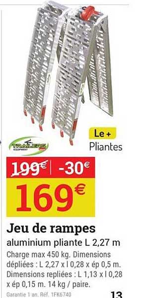 Jeu de rampes aluminium pliantes L 2,27 m