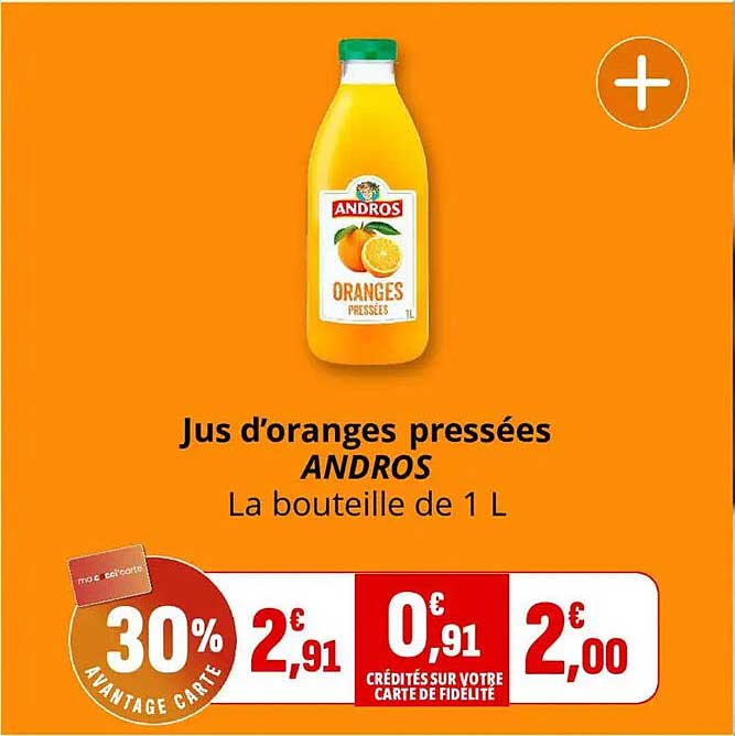 Jus d’oranges pressées ANDROS La bouteille de 1 L