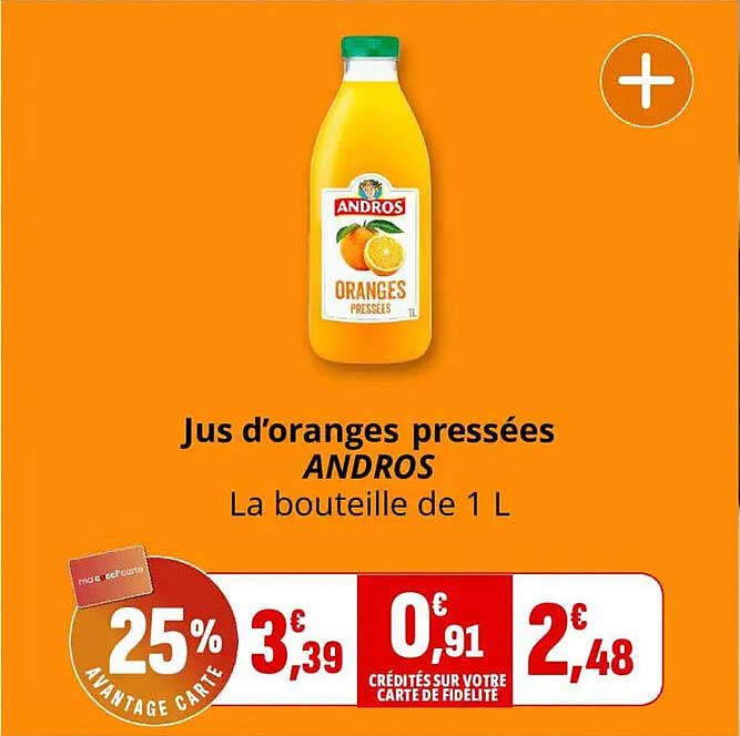Jus d'oranges pressées ANDROS La bouteille de 1 L