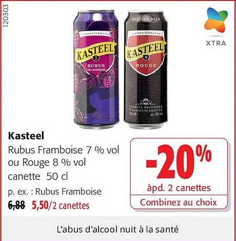 Kasteel Rubus Framboise 7 % vol ou Rouge 8 % vol canette 50 cl