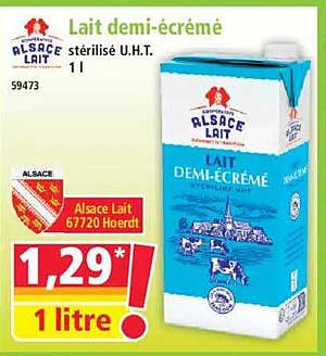 Lait demi-écrémé stérilisé U.H.T. 1 l