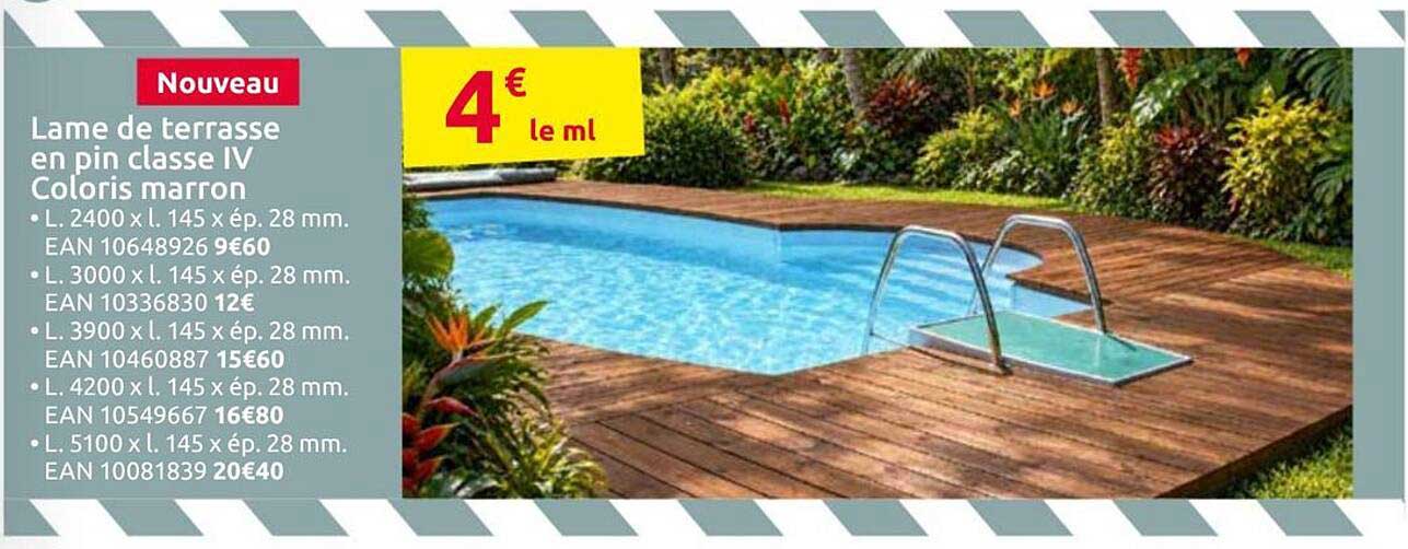 Lame de terrasse en pin classe IV Coloris marron