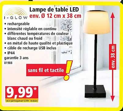Lampe de table LED I-GLOW env. Ø 12 cm x 38 cm