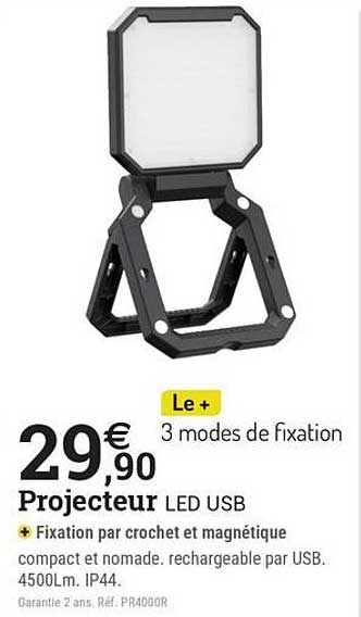 Le + 3 modes de fixation Projecteur LED USB