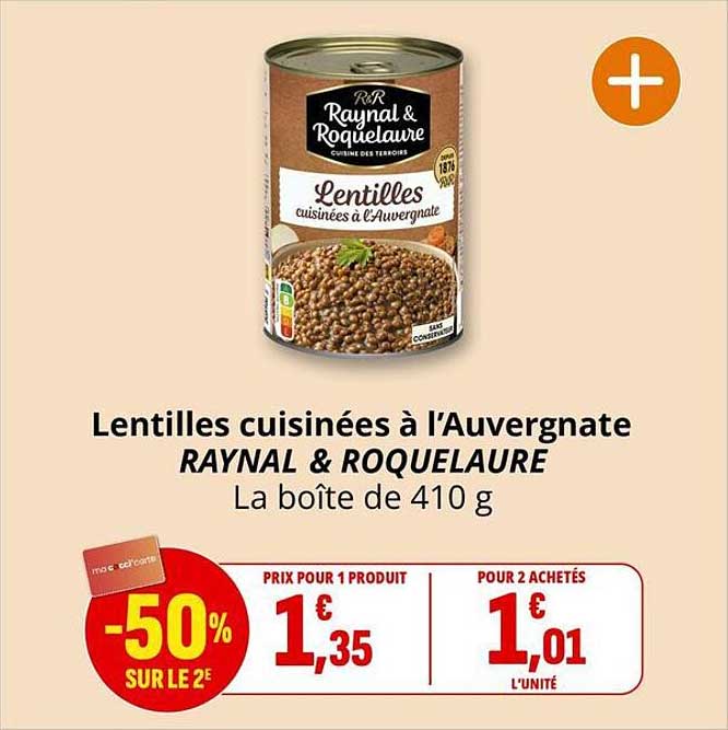 Lentilles cuisinées à l’Auvergnate RAYNAL & ROQUELAURE La boîte de 410 g