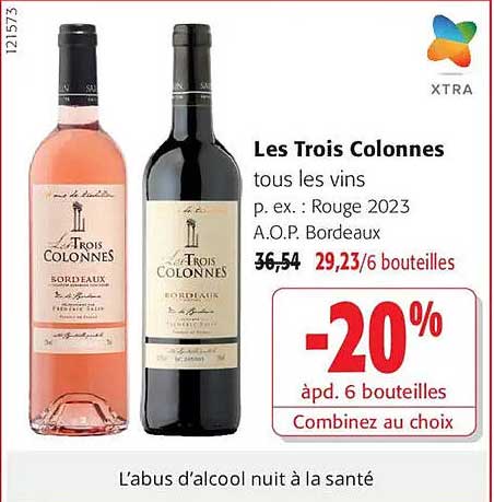 Les Trois Colonnes tous les vins P. ex. : Rouge 2023 A.O.P. Bordeaux