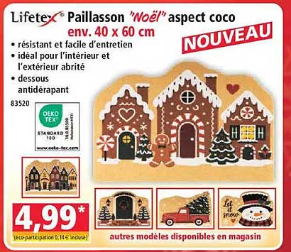 Lifetex® Paillasson “Noël” aspect coco env. 40 x 60 cm