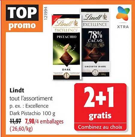 Lindt tout l’assortiment p. ex. : Excellence Dark Pistachio 100 g