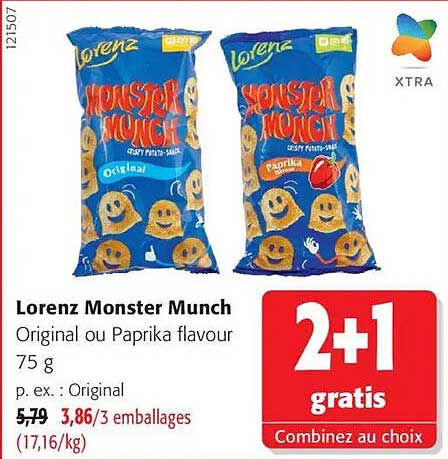 Lorenz Monster Munch Original ou Paprika flavour 75 g