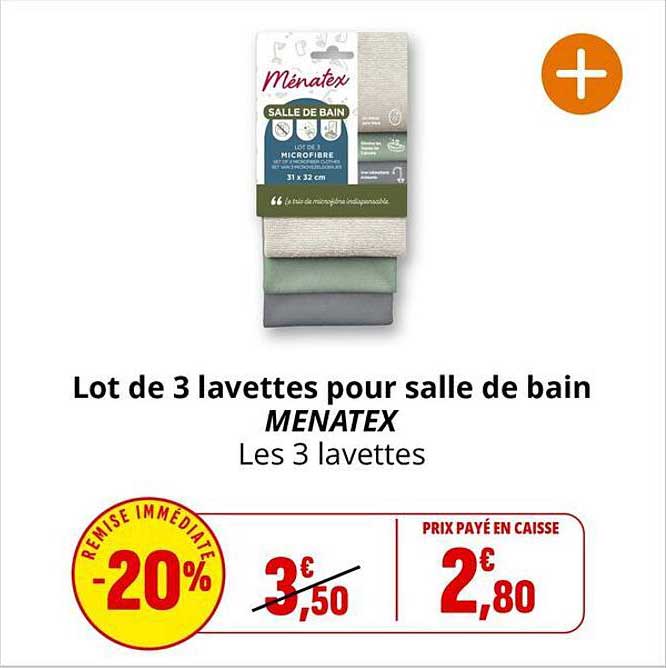 Lot de 3 lavettes pour salle de bain MENATEX