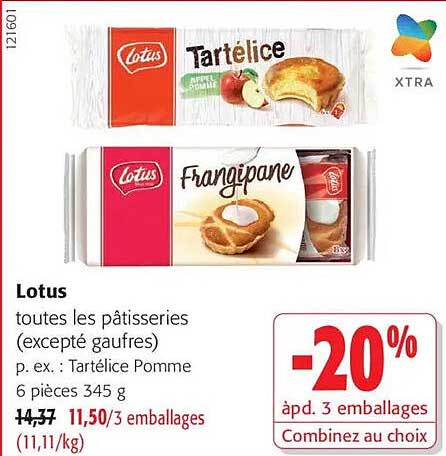 Lotus toutes les pâtisseries (excepté gaufres) p. ex. : Tårtélice Pomme 6 pièces 345 g