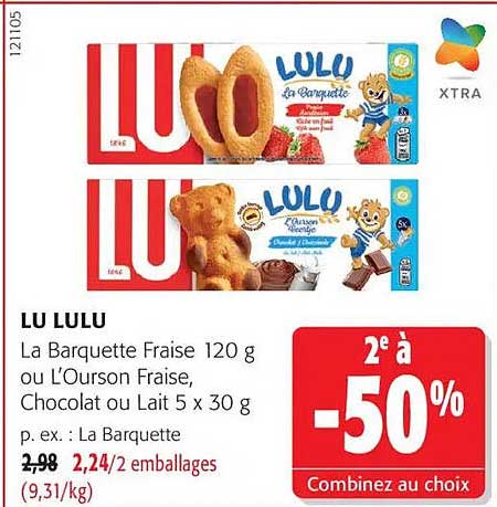 LU LULU La Barquette Fraise 120 g ou L’Ourson Fraise, Chocolat ou Lait 5 x 30 g