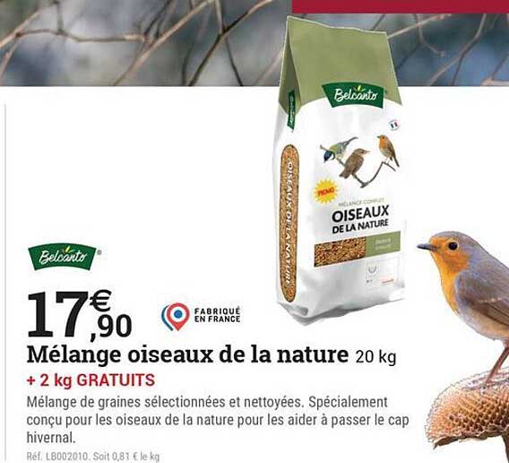 Mélange oiseaux de la nature 20 kg + 2 kg GRATUITS