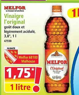 Melfor Vinaigre l’original goût doux et légèrement acide, 3,8° 1 l
