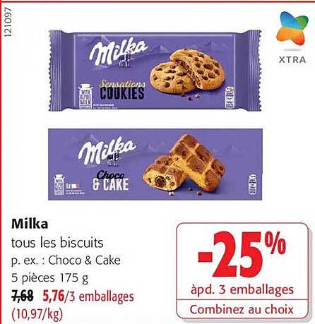Milka tous les biscuits p. ex. : Choco & Cake 5 pièces 175 g