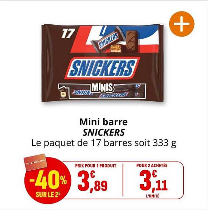 Mini barre SNICKERS Le paquet de 17 barres soit 333 g