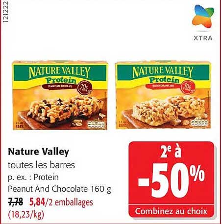 Nature Valley toutes les barres p. ex. : Protein Peanut And Chocolate 160 g