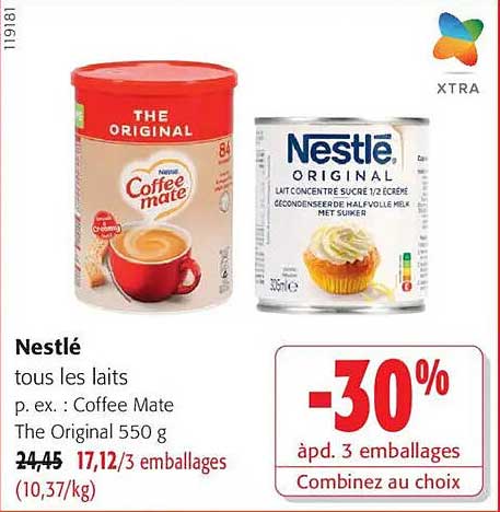Nestlé tous les laits p. ex. : Coffee Mate The Original 550 g