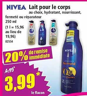NIVEA Lait pour le corps au choix, hydratant, nourrissant, fermeté ou réparateur 250 ml (1 l = 15,96 au lieu de 19,96)