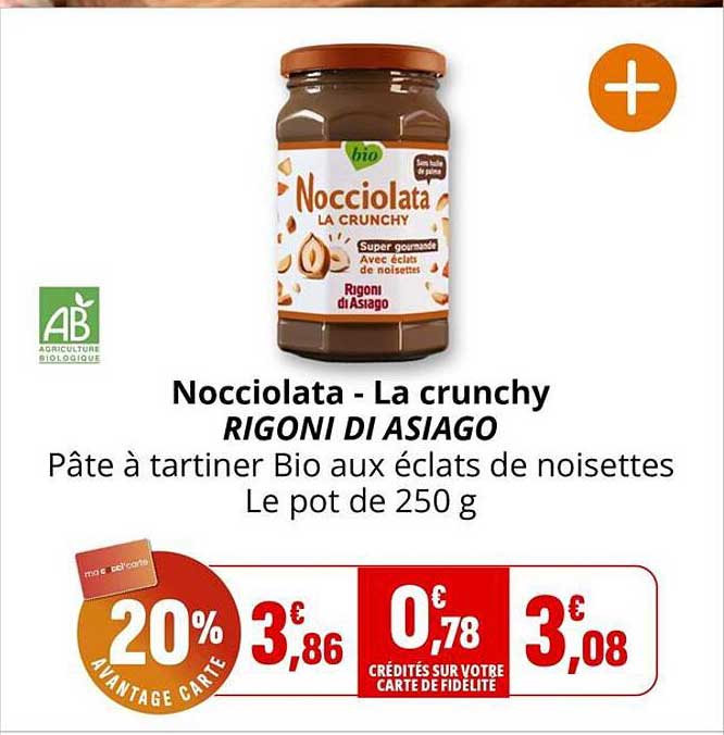 Nocciolata - La crunchy RIGONI DI ASIAGO Pâte à tartiner Bio aux éclats de noisettes Le pot de 250 g