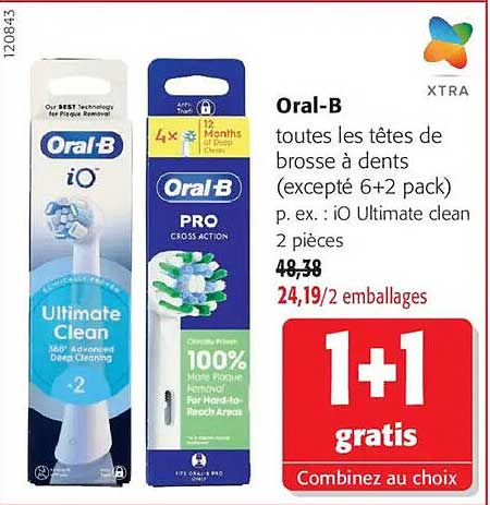 Oral-B toutes les têtes de brosse à dents (excepté 6+2 pack) p. ex. : iO Ultimate clean 2 pièces