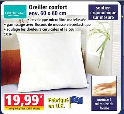 Oreiller confort env. 60 x 60 cm