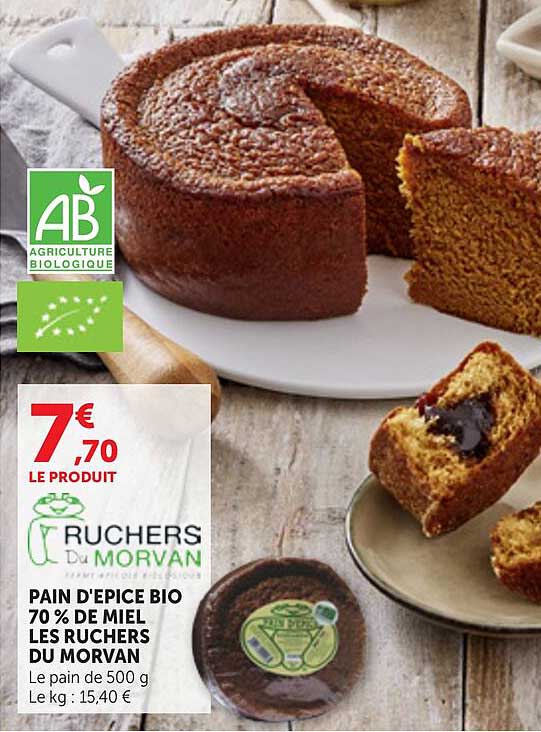 PAIN D'EPICE BIO 70 % DE MIEL LES RUCHERS DU MORVAN