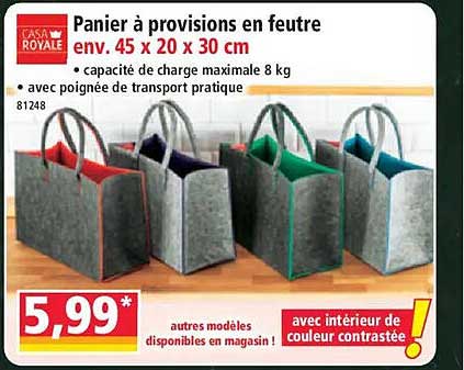 Panier à provisions en feutre env. 45 x 20 x 30 cm