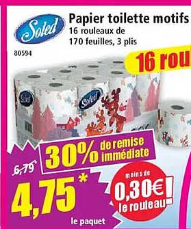 Papier toilette motifs 16 rouleaux de 170 feuilles, 3 plis