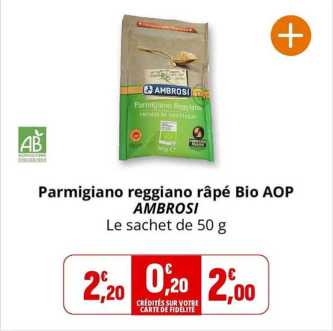 Parmigiano reggiano râpé Bio AOP AMBROSI Le sachet de 50 g