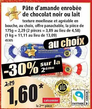 Pâte d'amande enrobée de chocolat noir ou lait