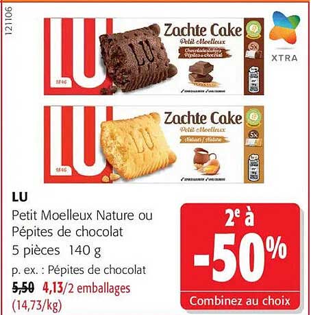 Petit Moelleux Nature ou Pépites de chocolat 5 pièces 140 g