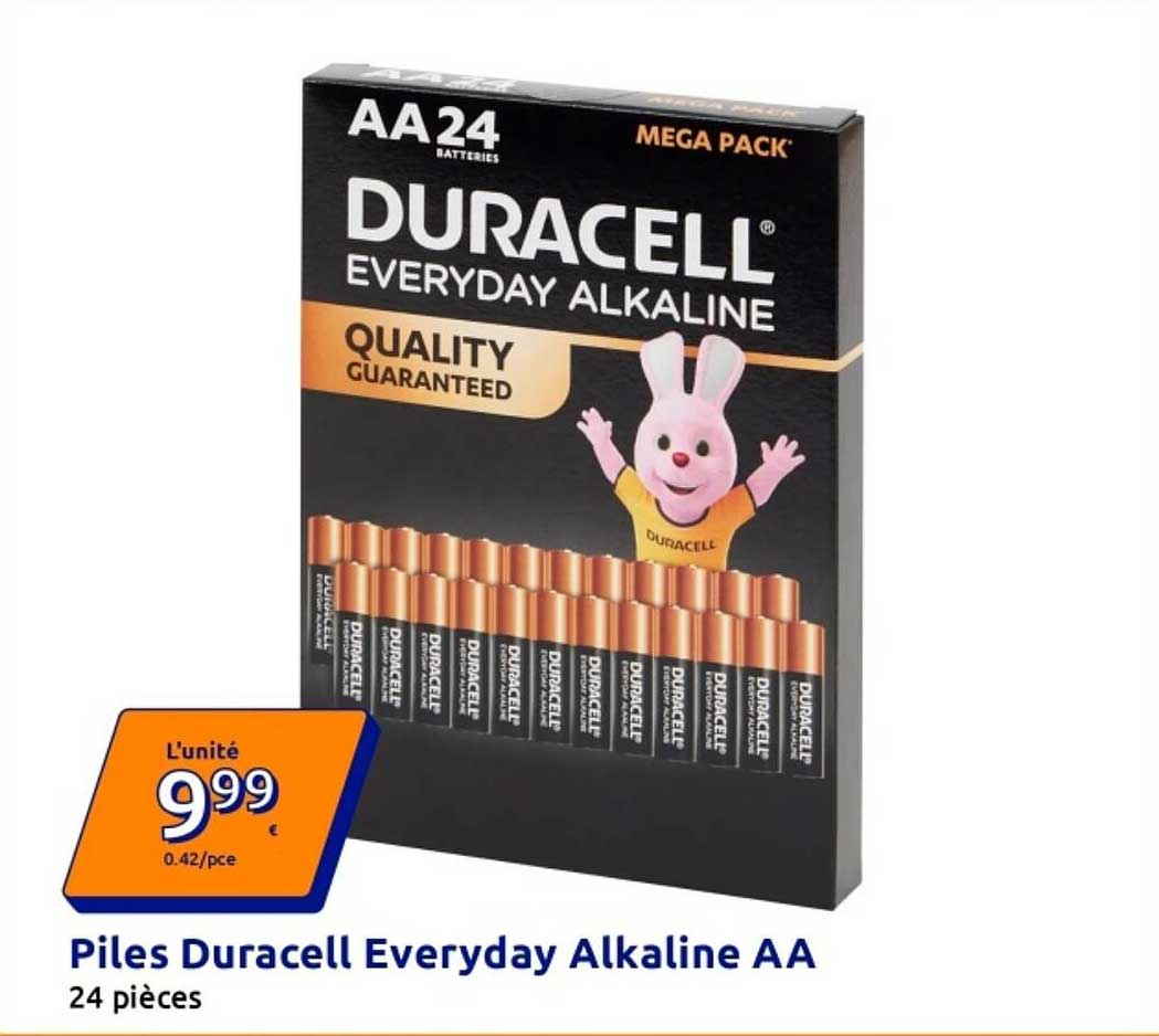 Piles Duracell Everyday Alkaline AA 24 pièces
